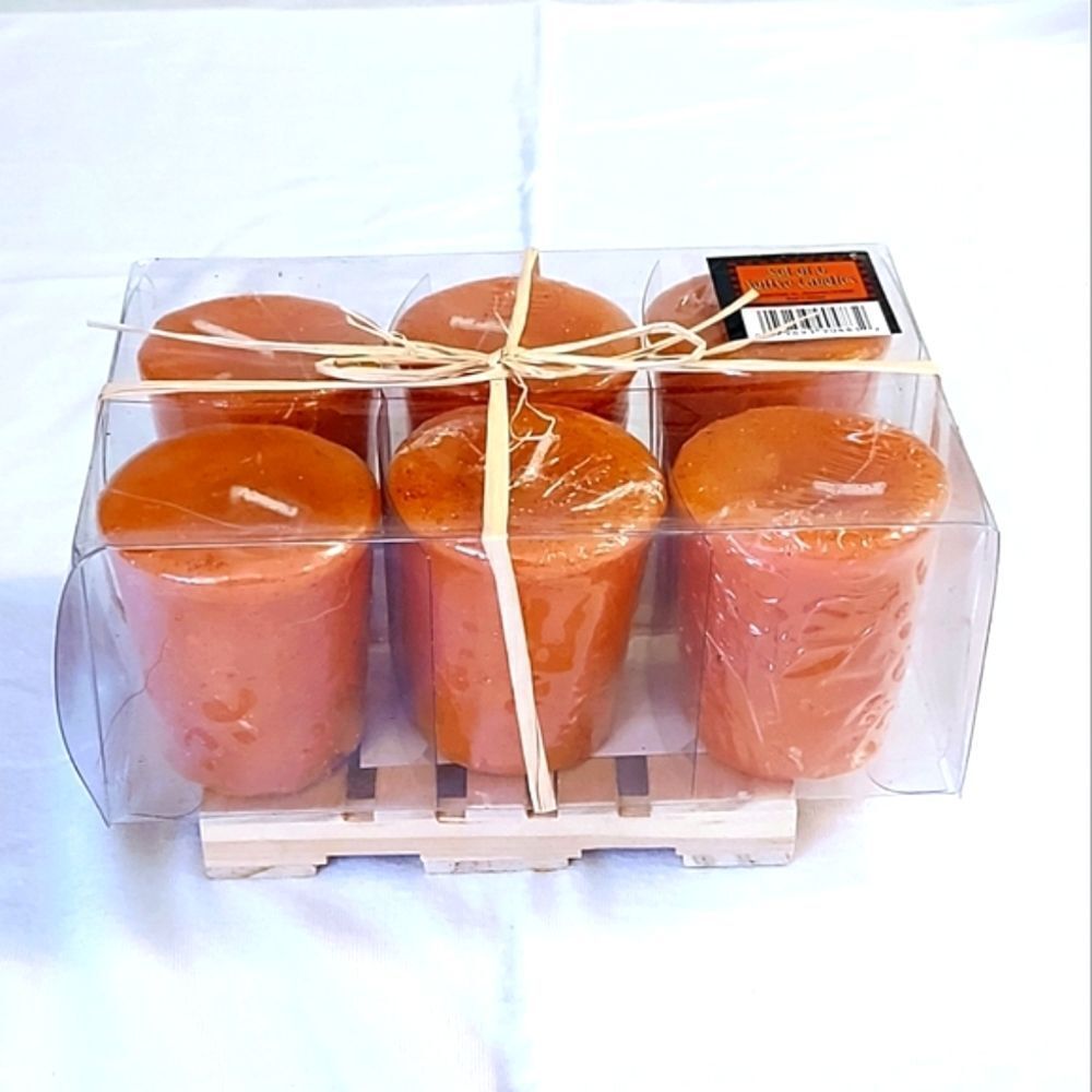 HALLOWEEN FALL VOTIVE SIZE ORANGE GLITTER CANDLES